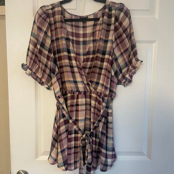 Torrid Georgette Surplice Puff Sleeve Blouse purple plaid Size 2 (2XL, 18-20) - Picture 1 of 13